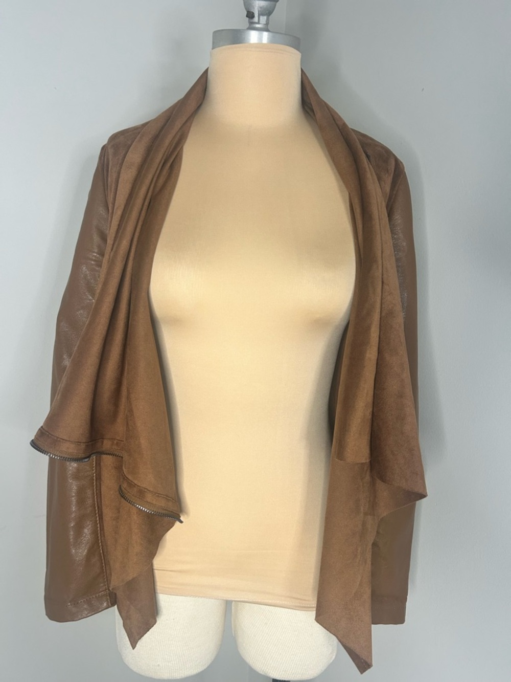 Blank NYC Faux Leather and Suede Camel Draped front Moto Jacket - Picture 9 of 14